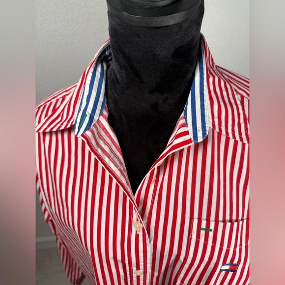 Vintage Tommy Hilfiger Red White Striped Button Up Shirt - Picture 7 of 13